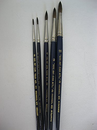 Set of 5pcs Artist Quality Brushes Round Mix Squirrel Hair Sizes #2-3-6-9-11 Made in Germany