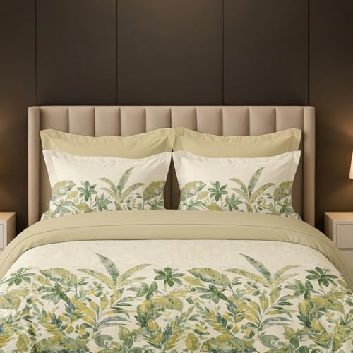 Image of LANE LINEN 100% Cotton Printed King Size Bedsheet - Green Design