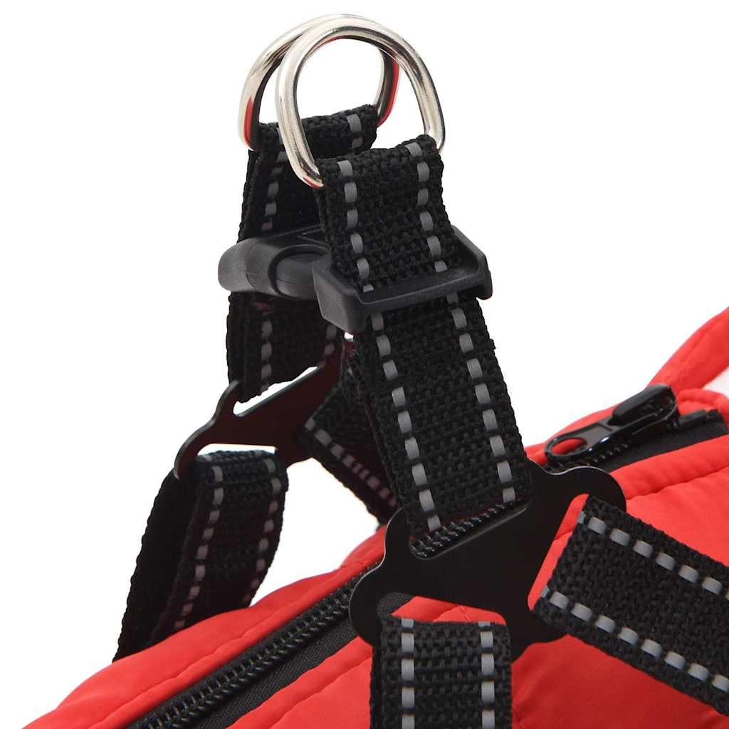 Hundemantel mit Geschirr wasserdicht reflektierend rot L40, Polyester Fleece warm, verstellbar mit D-Ring, ideal für Winter Herbst Outdoor Gassi bei Regen Schnee