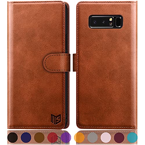 SUANPOT for Samsung Galaxy Note 8 with RFID Blocking Leather Wallet case Credit Card Holder, Flip Folio Book Phone case Shockproof Cover Women Men for Samsung Note 8 case Wallet Light Brown