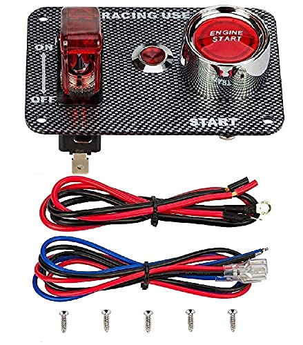 Jtron Dc12V Racing Car Ignition Switch Panel Carbon Fiber Rocking Switch+Engine Start Push Button With Red Indicator Light (Red) #TOP2