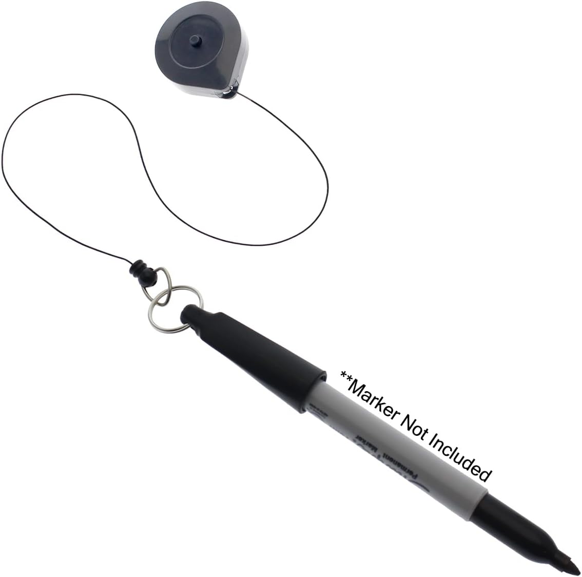 2 Pack - Retractable Pen Holder (Sharpie & Carpenter Pencil Compatible)"Stay Open" Ratcheting Pull Cord - Belt Clip Reel & Small Key Ring by Reel-N-Rite(TM) (Stays Extended Until Button is Pressed