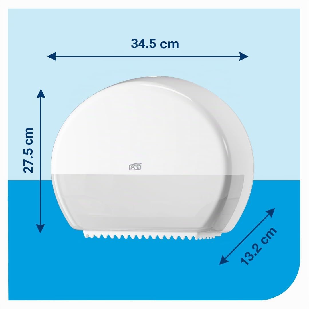 Tork Dispensador de Rollos de Papel Higiénico Mini Jumbo Blanco T2, Cerrado, Rango de Elevación, 555000