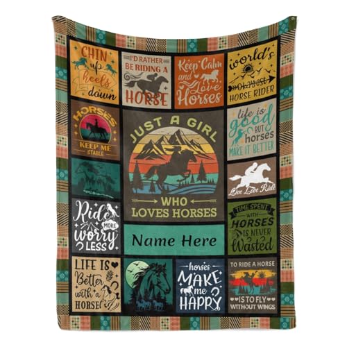 Albrayst Mantas de caballo para niñas, manta con nombre personalizado, manta de franela personalizada para regalos estéticos, 30 x 40 pulgadas