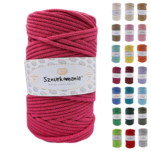 Geflochtene Baumwollkordel 5mm 100m 46 Farben Häkelkordel Makramee Kordel Premium Garn Seil Sznurkomania (Fuchsie)
