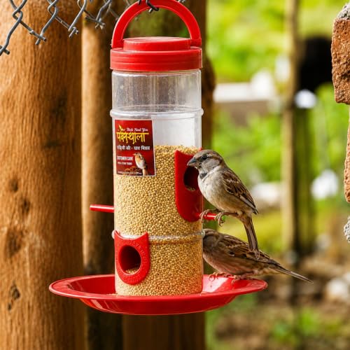 Image of Hanging Bird Feeder for Balcony & Garden 900ml Large Capacity Outdoor Food Feeder for Birds Red
