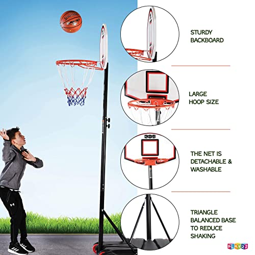 Image of Play22 Kids Adjustable Basketball Hoop Height 5 - 7 FT - Portable Basketball Hoop for Kids Teenagers Youth and Adults With Stand & Backboard Wheels Fillable Base - Basketball Goals Indoor Outdoor Play