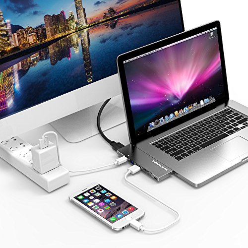 Wavlink Aluminum Usb-C Hub Adapter For Macbook Pro 2016/2017/2018 13?15'', Usb Min Dock - 5K@60Hz, 40Gb/S, 4K Hdmi, Pass-Through Charging, Sd/Micro Card Reader, 2 Usb 3.0, With Case-Grey #TOP4