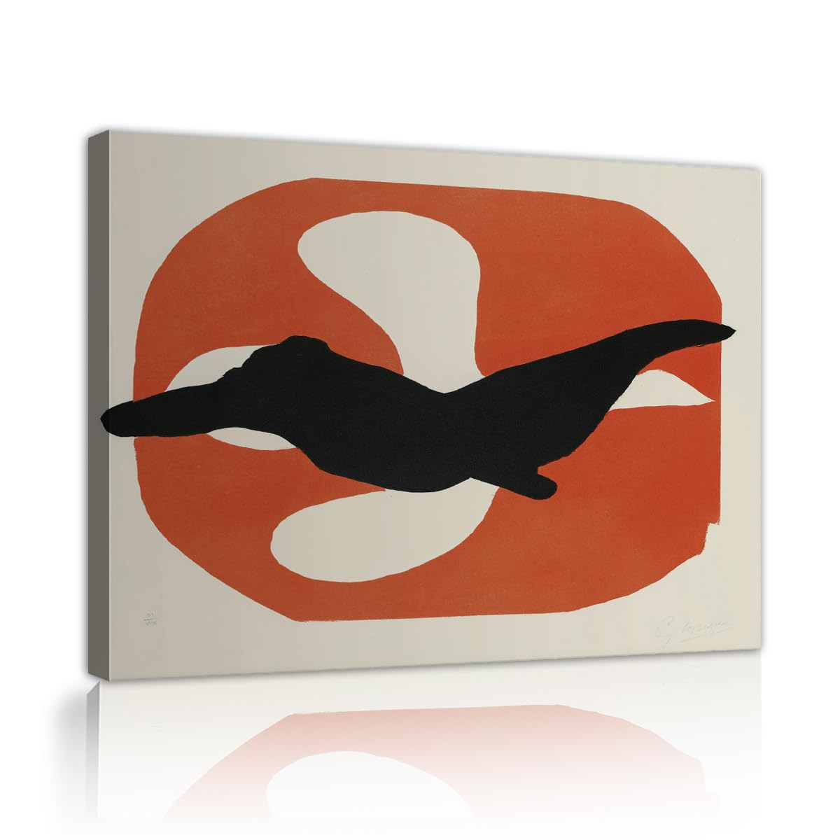 TOANGWALL Georges Braque L'Oiseau Noir Canvas Wall Art Corridor Contemporary Terracotta Bird Painting Framed Prints for Hallway Decor 85x100cm