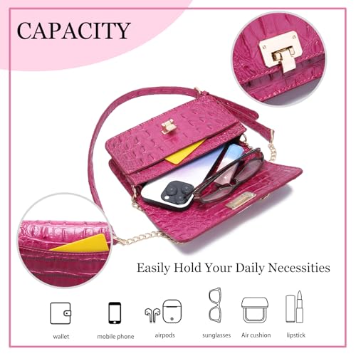 Image of Makcr Joacbv Small Crocodile Crossbody Cell Phone Purse for women Vegan Leather Clutch Wallet with Leather Shoulder Strap | Small
