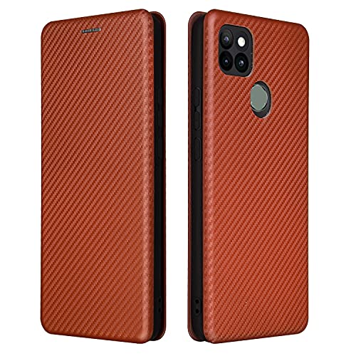 Coque Moto G9 Power antichoc en fibre de carbone marron avec clapet