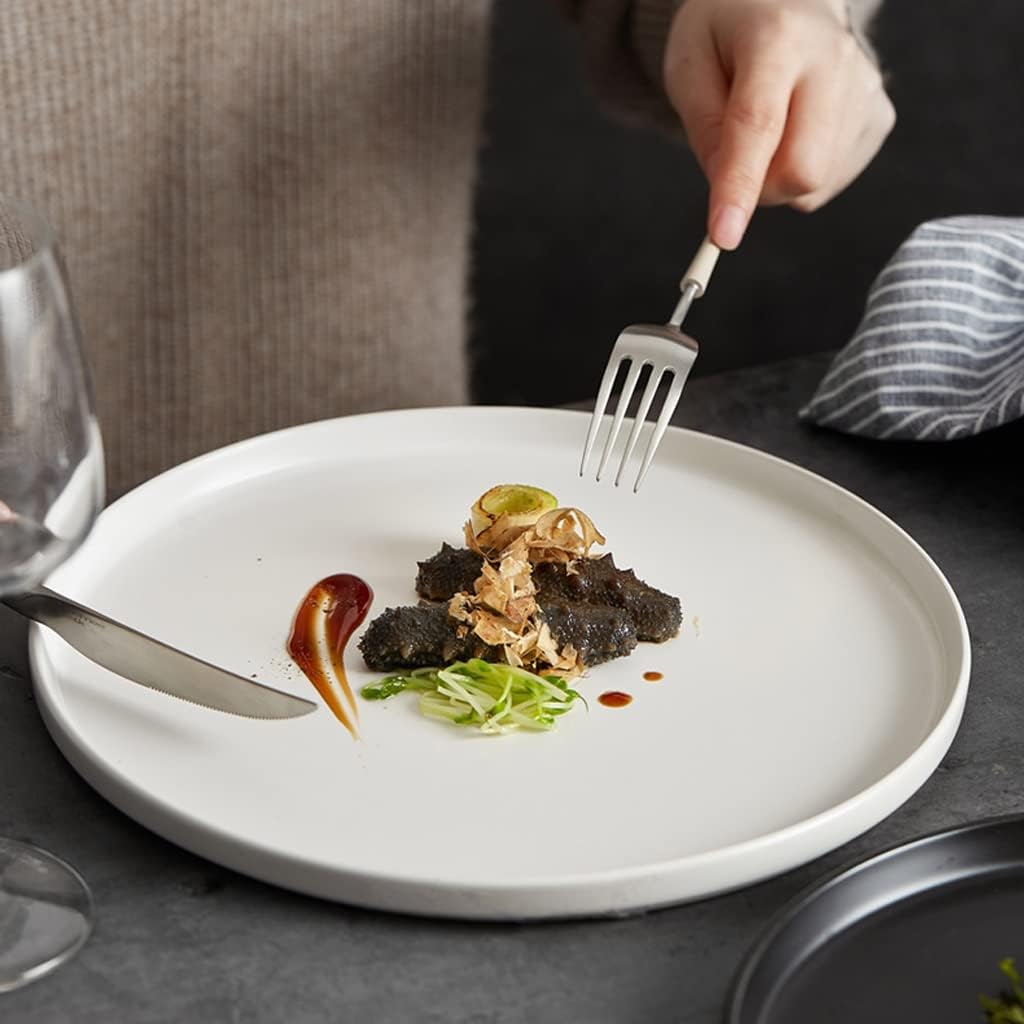 Ceramic plates,dessert plates,Tray Ceramic Restaurant Plate Western Plate Flat Plate Shallow Plate Cold Dish Artistic Conception Dish Plate Hotel(White)