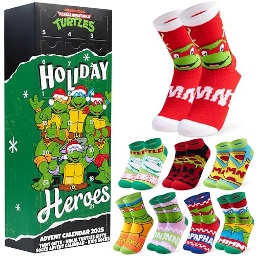 Get Trend Teenage Mutant Ninja Turtles Calendario de Adviento Calcetines 2025 con 24 Pares de Calcetines Niño Adolescente, 31–36, Regalo Original (Multi Turtles)