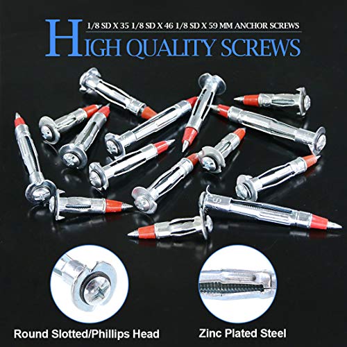 Glarks 60Pcs Heavy Duty 1/8 Inch 35/46/59Mm Zinc Plated Steel Molly Bolt Drive Hollow Drive Wall Anchor Screws Assortment Kit #TOP2
