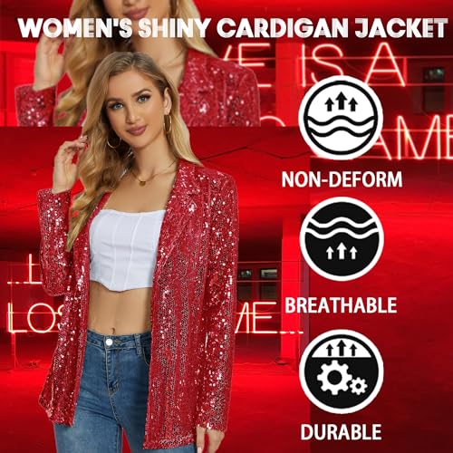 Ypser Women's Sequin Blazer Open Front Sparkle Jacket Glitter Coat for Evening Party4