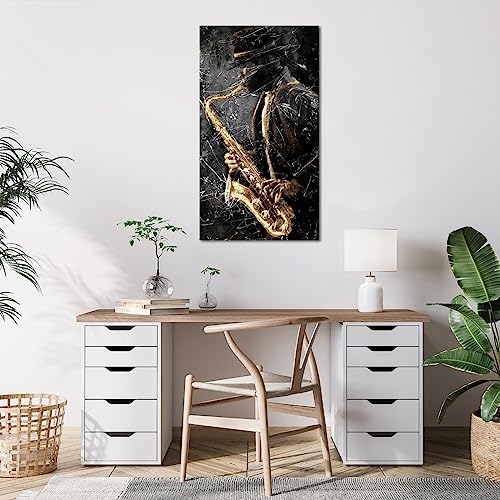 Nutartpic Black Jazz Music Wall Art Saxophone Art Print Musical Instruments Painting Vintage Music Canvas For Classroom Music Room Wall Art Decor 20''X36'' thumb #1