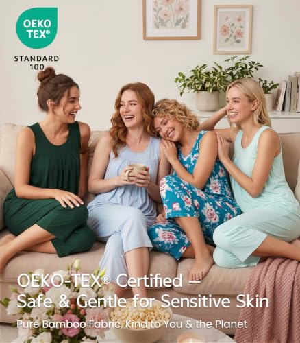 Image of NACHILA Pajamas for Women-Viscose Made from Bamboo, Sleeveless Pjs Tank Top Capri Pants Pajama Sets Cooling Sleepwear