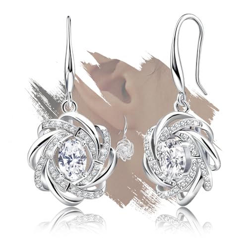 Sterling Silver Drop Dangle Earrings for Women Statement Earrings Hypoallergenic Cubic Zirconia Classic Earrings for Sensitive Ears Fashion Ladies Dangling Earrings Gifts for Christmas Birthday