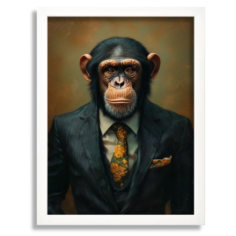Monkey In A Suit Wall Art Print Animal Framed Picture Monkey Artwork Ape Gift A4 Poster on Canvas - Wall Art Home Decor Movie Poster Canvas Film Cinema Retro Vintage Cult Classic Nostargic Saga Moder