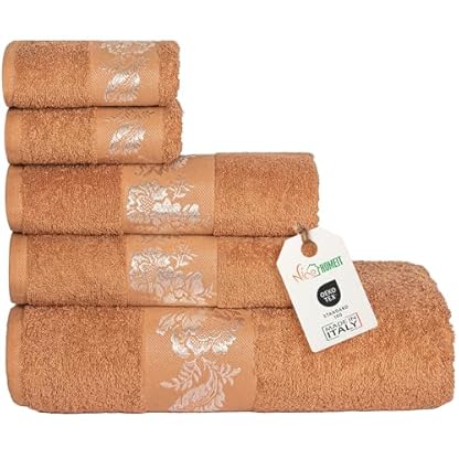 nice homeit Handtuch-Set – 100 % ringgesponnene Baumwolle – extra weich und saugfähig – Handtuch-Set für Badezimmer – Made in Italy (Orange)