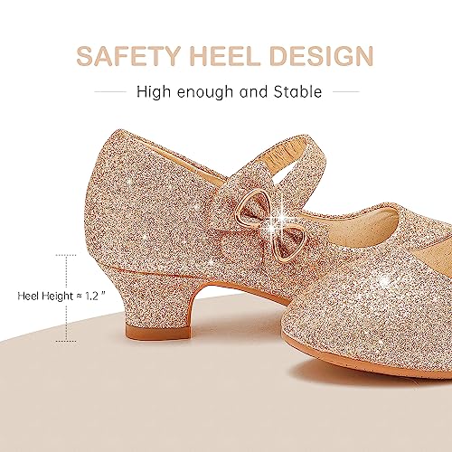 Dufannie Gold Flower Girl Dress Toddler High Heels Flower Girl Shoes For Wedding Birthday Party Princess Dress Knot Performance Sequin Shoes Big Little Girls Flats(3303Glittergold 1) #TOP5