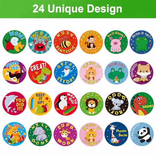 Outus 3 Rolls Motivational Stickers for Kids 1500 Pcs, Reward Sticker for Kids Classroom Teacher Potty Training, Cute Animal Roll, 24 Designs Encouragement Stickers, 1 Inch(Vivid Style)