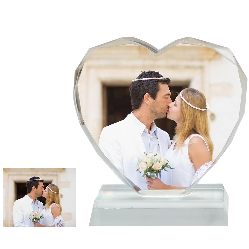 Personalised 3D Crystal Photo Frame for Couples Customised Picture Frame with Your Image Text Customised Photo Gifts for Birthday Wedding Valentine's Day Anniversary Christmas (Engraved Heart)