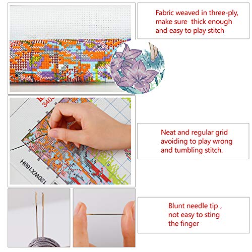 Image of Printed Cross Stitch Kits 11CT 15X19 inch 100% Cotton Holiday Gift DIY Embroidery Starter Kits Easy Patterns Embroidery for Adults Crafts DMC Stamped Cross-Stitch Supplies Needlework Girl Adventure