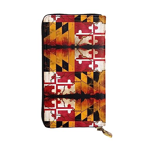HerYng vintage wooden maryland flag Long Zip Clutch Wallet - Unisex Phone Case with Credit Card Slots, Coin Compartment, Cash Slot