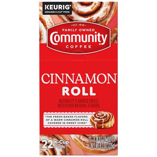 Image of Community Coffee Cinnamon Roll Flavored 22 Count Keurig K-Cup Coffee Pods, Medium Roast, 22 Count (Pack of 1)