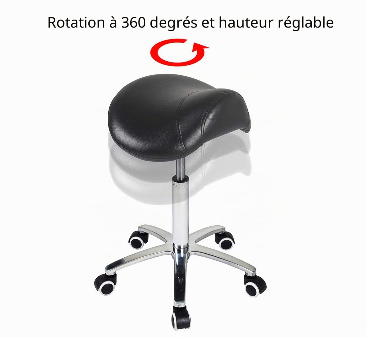 Antlu Tabouret Selle de Cheval Ergonomique à roulettes pour Cabinet médical Dentist Kitchen, Tabouret Haut réglable (Noir) (Noir, sans Dossier)
