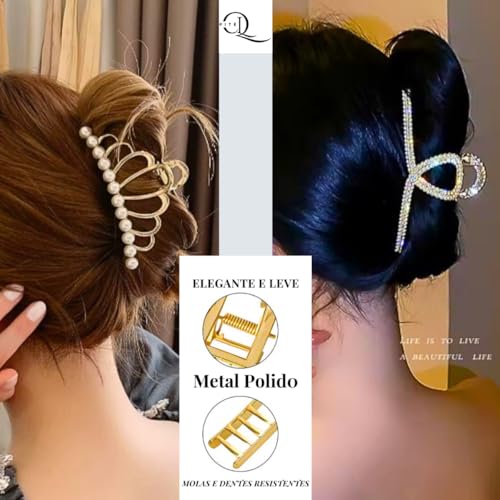 Kit Prendedor Grande De Cabelo Metal Dourada Piranha Presilha Luxo Elegante Vintage Moda Estilo Pent
