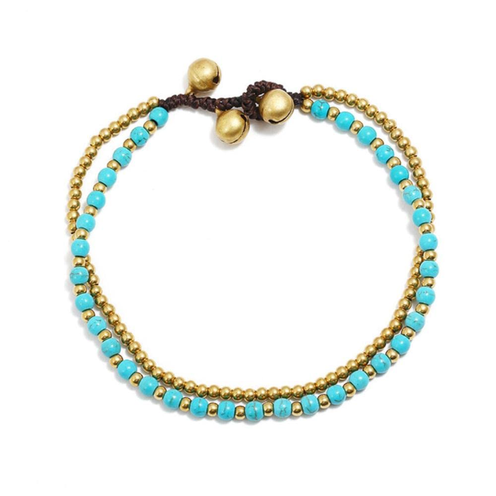 Cavigliera Stile Etnico Campane di Perline di Rame Turchese Cavigliere da Donna Spiaggia Stile Bohemien Europeo e Americano Cavigliere Semplici Piedi da Donna (Colore : Turan)