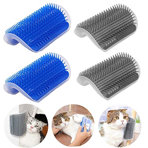TOPYHL Cat Self Groomer,4 Pack Cats Wall Corner Groomer Brush with Catnip,Cats Corner Massage Grooming Brush Tool for Long and Short Fur Cats (Grey and Blue)