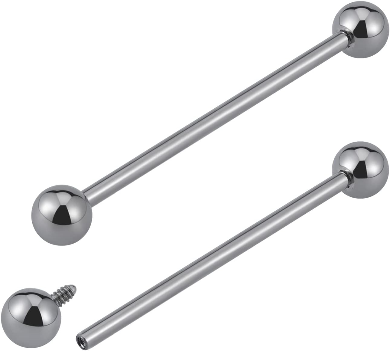 FINE4U 14G ASTM F136 Titanium Straight Barbell Rings for Nipple/Tongue/Dimply/Industrial - Internally Threaded Hypoallergenic Body Piercing Jewelry Gift for Women & Men, Nickel Free, Lead-Free