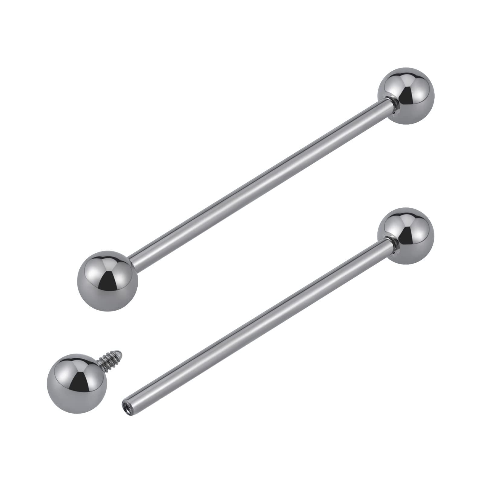 FINE4U 14G ASTM F136 Titanium Straight Barbell Rings for Nipple/Tongue/Dimply/Industrial - Internally Threaded Hypoallergenic Body Piercing Jewelry Gift for Women & Men, Nickel Free, Lead-Free