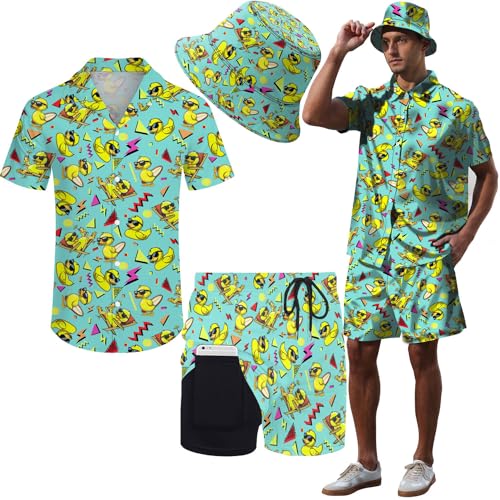 Ensemble hawaïen homme finitions haut de gamme costume tropical de vacances avec chapeau