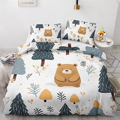 GEDAEUBA Bettwäsche 135x200 Bär - Kinder Waldtiere Bettbezug 135 x 200...