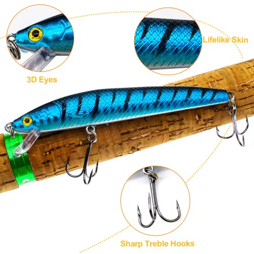Fishing Lures For Freshwater, 10 Pcs Topwater Crankbaits Set Hard Baits Minnow Lure With Treble Hook For Bass Trout Perch Walleye Redfish(3.94",0.32Oz) #TOP2
