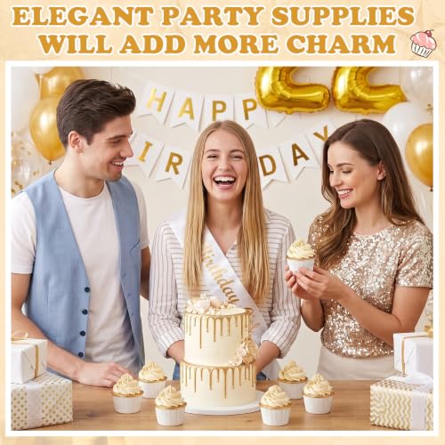 Image of 600 Pack White Gold Cupcake Liners Bulk Disposable Foil Muffin Cup