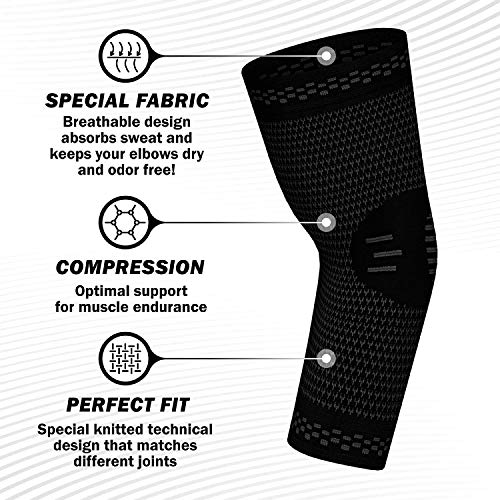 Image of serveuttam� Elbow Support for Gym (1 Pair) - Elbow Brace for Men Women Workout | Elbow Compression Sleeves with Straps for Tendonitis Pain Relief, Tennis, Volleyball, Cricket - Elbow Band (White, L)