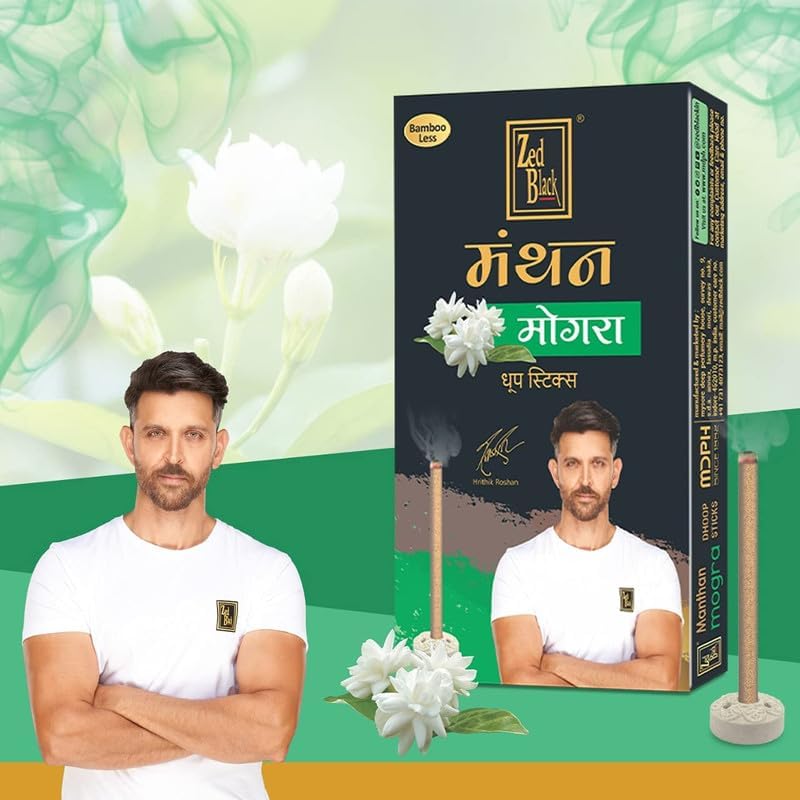 Zed Black Manthan Dhoop Sticks in 6 Fragrances - Mogra, Guggal, Chandan, Gulab, Loban & Kasturi - Pack of 12 Bamboo Less Incense Sticks (120 Units) offers donot miss