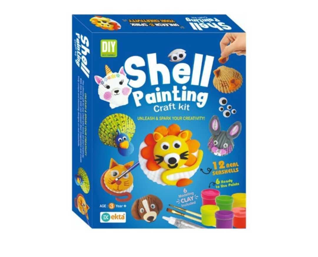 Ekta Shell Painting Craft Kit, DIY Activity, 12 Real Seashells, 6 Modelling Clay, 6 Paints, Age 3 Years+-image-46