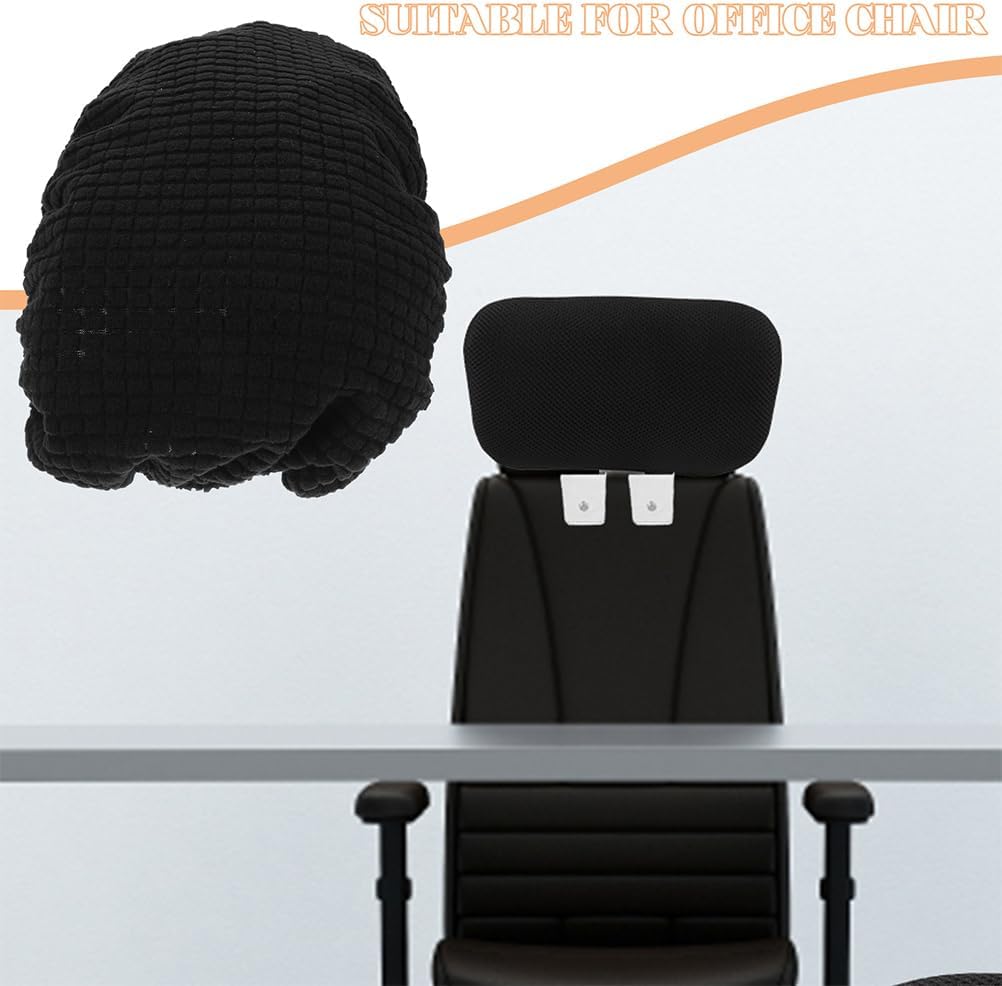 Cabilock 2Pcs Black Office Chair Headrest Covers, Elastic Fabric Slipcovers for Computer Chair Headrest, Waterproof and Easy to Clean, Universal Fit for Home Office Chairs