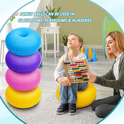 Image of Lewtemi 4 Pcs Flexible Seating for Classroom Elementary, 20'' Yoga Inflatable Ball Chair for Kids, Wobble Chair Donut Ball Chairs with Inflator for Student Sensory Balance Exercise (Fresh Color)