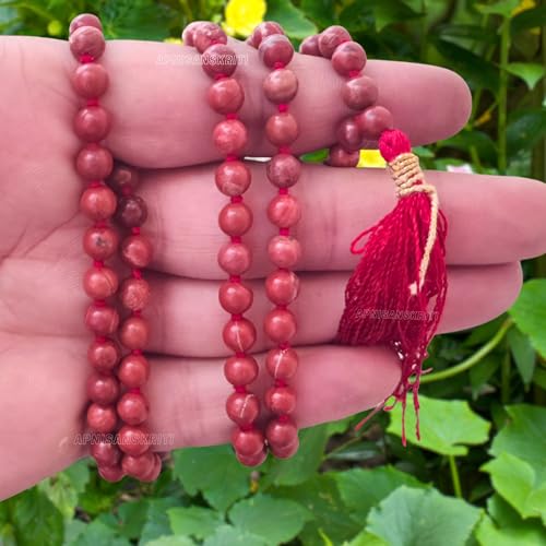 Image of Apnisanskriti Premium Red Jasper Stone Mala for Men and Women (6mm, AAA Quality, Lab Certified, 108+1) - Natural Stone Beads Mala - Pack of 1