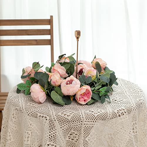 Floweroyal 2 Pack Artificial Flower Garlands 11.2Ft Eucalyptus Garlands With Flowers 8 Head Peony Flower Vine Faux Floral Garland For Wedding Arch Table Wall Backdrop Wreath Decoration. (Vintage Pink) #TOP2