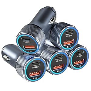 5 Pack USB C Car Charger, Bangfun 36W Dual USB Car Adapter Fast Charge PD&QC 3.0 Cigarette Lighter USB Charger Compatible iPhone 15 14 13 12 11 Pro Max SE,iPad,Samung S24/S21/S20, Pixel(Grey)