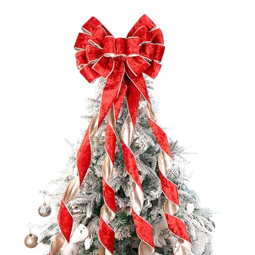 LIZLOVESS Red Christmas Tree Topper Bows 13 x 53 Large Red and Gold Velvet Christmas Decorative Bows with Long Streamers for Wreaths Door Staircase Ornaments Holiday Crafts Home Decor by LIZLOVESS - Image 6