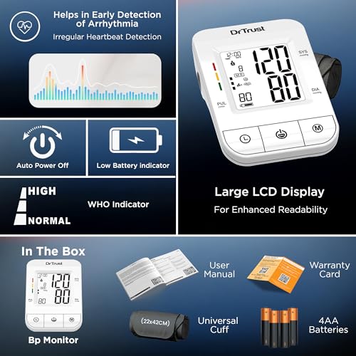 Image of Dr Trust (USA) ICheck Fully Automatic Digital Blood Pressure Monitor Machine with MDI Technology, Large Display Cuff,Accurate BP Monitor for Home Use (White) - Model 116